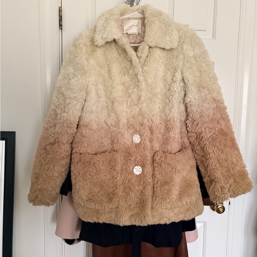 Anthropologie Cream and Tan Teddy Jacket